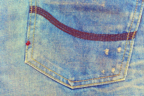 Vintage Baumwolltextur, abstrakte Grunge Jeans Hintergrund. Rückentasche — Stockfoto