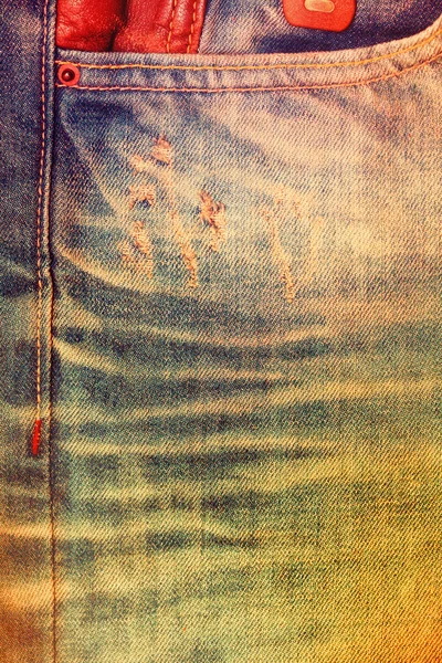 デニム ポケット ジーンズのバック グラウンド テクスチャー。ファッションや服。明るいアート処理 — ストック写真