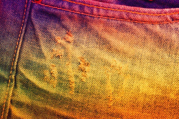 Textura Jeans Close Arte Cores Brilhantes Estilo Grunge — Fotografia de Stock