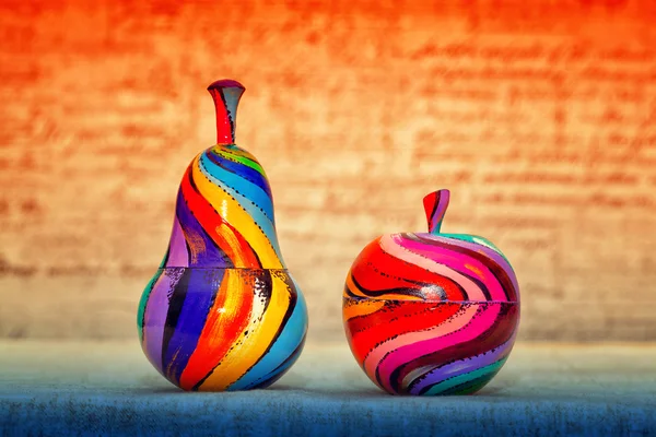 Handmade Modern Art. colorful pears and apples — Stock Photo, Image