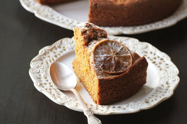 Fresh Baked Delicious Chocolate Walnuts Cake Slice Orance Top — Stock Photo, Image