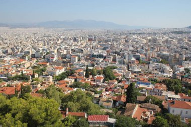 Yunanistan 'ın başkenti Atina' daki Akropolis tepesinden şehre bakın. Atina Panoraması .