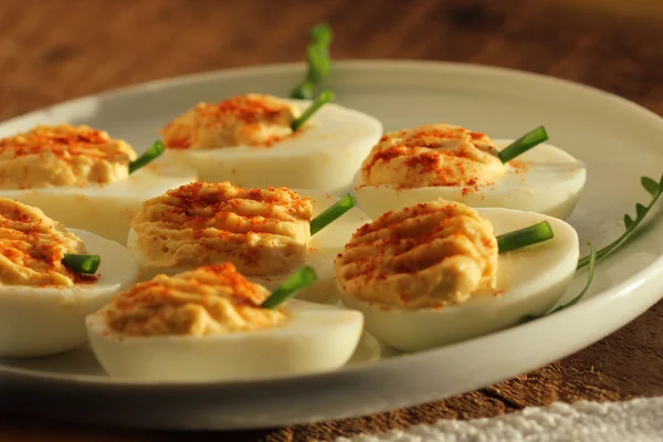 Deviled eggs  with red pepper — Stock Photo, Image