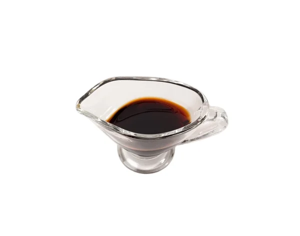 Soy sauce in glass saucers isolated on white background. — Stock Photo, Image
