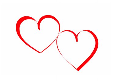 İki kırmızı kağıt kalp üzerinde beyaz izole