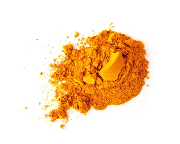 Turmeric (Curcuma) σκόνη που απομονώνονται σε λευκό φόντο. Εικόνα Αρχείου