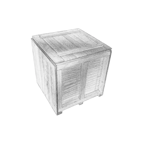 Monochromatyczny Szkic Drewnianego Pudełka — Zdjęcie stockowe