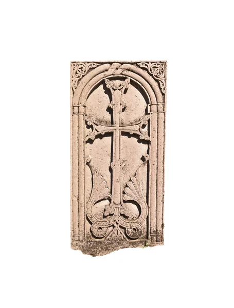 Croce armeno medievale pietra isolata su sfondo bianco — Foto Stock