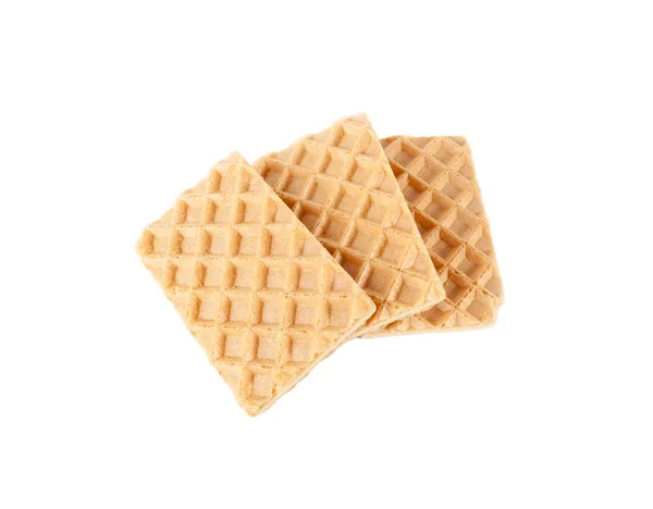 Dünne knusprige leckere Waffeln isoliert über weißem Hintergrund — Stockfoto