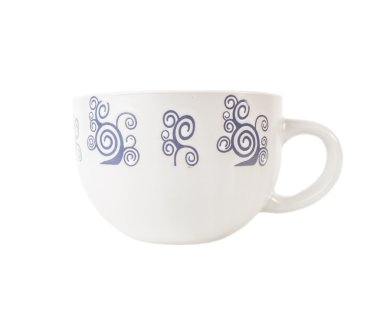 Seramik beyaz bitti izole özgün süsleme ile büyük çorba fincan