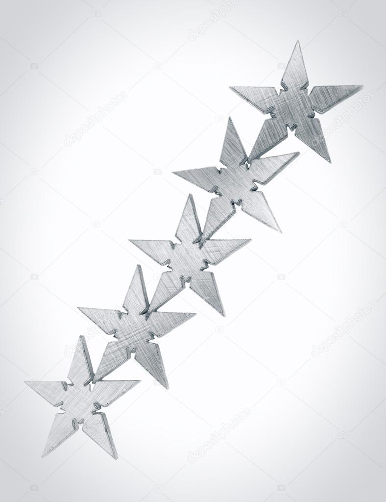 Five silver Stars, asterisks on gray and white background