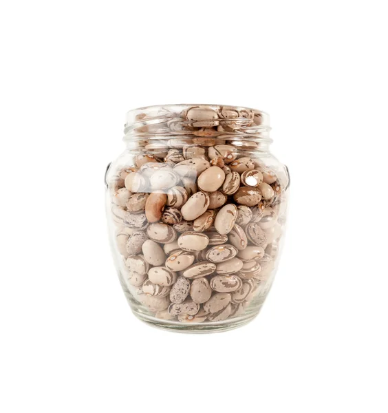 Beans in a glass jar isolated over white background — Stock Photo, Image