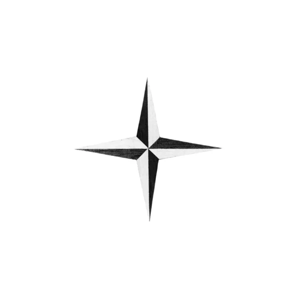Fyra-pekade stjärna i svartvitt isolerade över vit bakgrund — Stockfoto