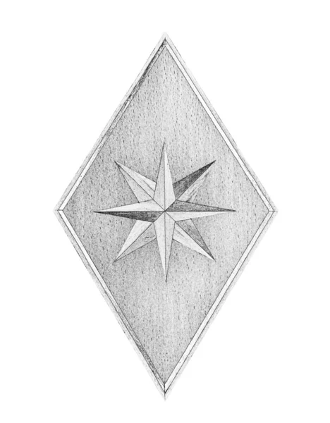 Rhombus pintado e estrela de oito pontas em monocromático isolado sobre fundo branco — Fotografia de Stock