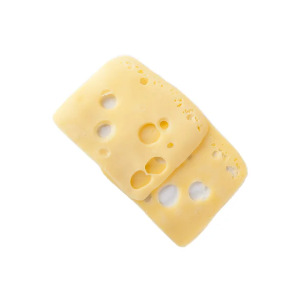 Two slices of Swiss cheese isolated over white background — Stock Photo, Image