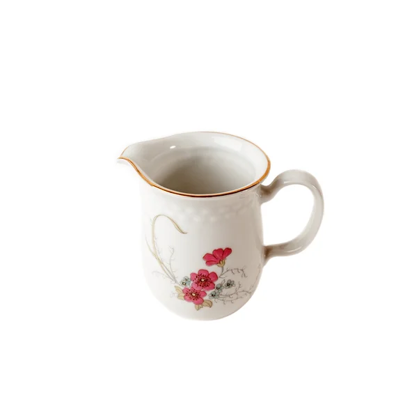 Porcelain Gravy boat with floral patterns isolated over white background — Stock Photo, Image