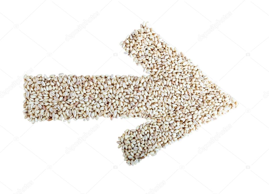 Arrow from wheat grains to the right isolated on white background