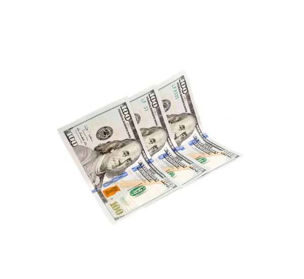 Billets de cent dollars américains isolés sur fond blanc — Photo