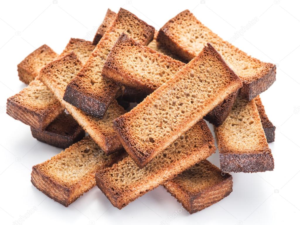 Bread croutons isolated on a white background.