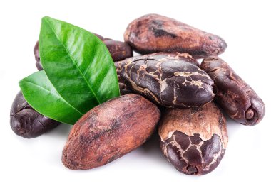 Bir beyaz üzerine kakao çekirdekleri.