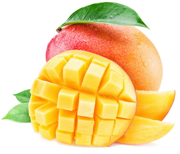 Frutta di mango con gocce d'acqua. Isolato su sfondo bianco . — Foto Stock