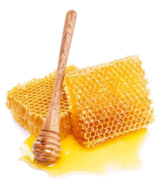 Honeycomb and honey dipper. High-quality picture. — Stock Photo, Image