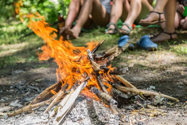 Un feu de joie dans la forêt. Joyeuses fêtes . — Photo