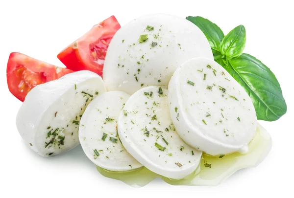 Mozzarella, basilicum en tomaten. Uitknippaden — Stockfoto