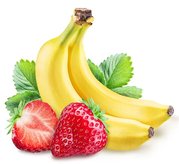 Fragole e banane su un bianco . — Foto Stock