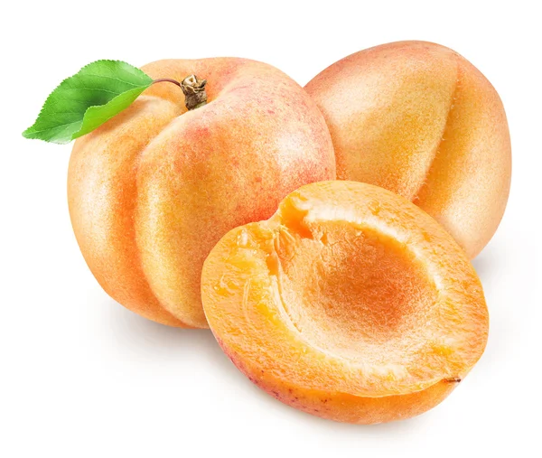 Ripe apricot fruits and apricot cross section. Clipping paths. — Stock Photo, Image