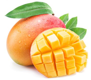 Mango meyve beyaz arka plan üzerinde izole yaprak ile.