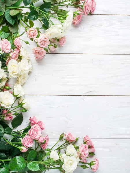 Delikatny świeży róż na białym tle drewniane. — Zdjęcie stockowe