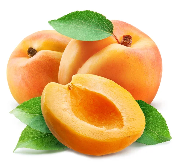 Apricots Leaves Apricot Slices Isolated White Background Clipping Path — Stock Photo, Image