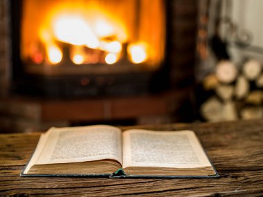 Şöminenin yanında kitap okuyorum. Zaman harcaması.