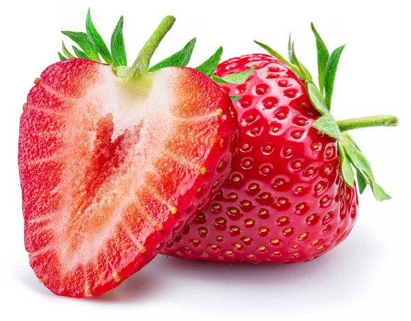 草莓片 与草莓片分离 白色背景 — 图库照片