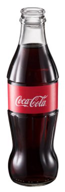 Kiev, Kasım 27.Ukrayna 2017. Klasik Coca-Cola ya da Kola şişesini açtı. Kesme yolu. İllüstrasyon Editörü.