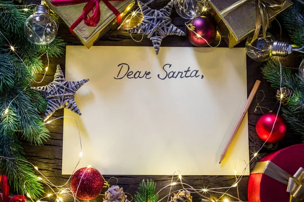 Carta Papel Vazia Papai Noel Decoração Natal Torno Dele Natal — Fotografia de Stock