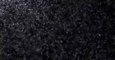 Düşen doğal kar taneleri kara bir zemin üzerinde izole edilmiş, bir sürü düşen kaotik kar..