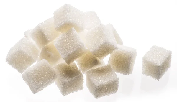 Cubos Açúcar Branco Sobre Fundo Branco Macro Imagem — Fotografia de Stock