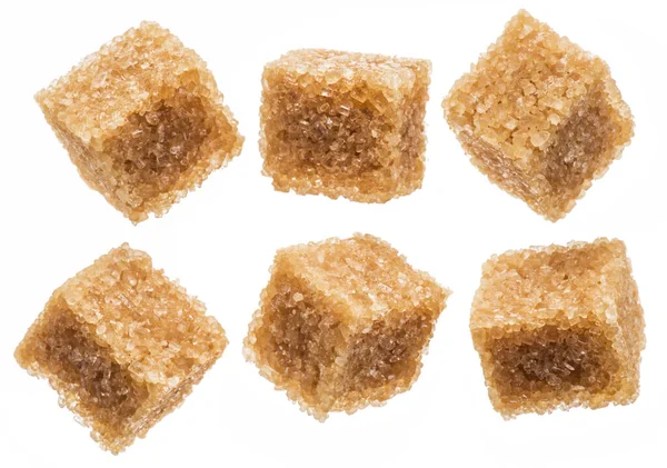 Braune Zuckerwürfel Auf Weißem Hintergrund Makrobild — Stockfoto