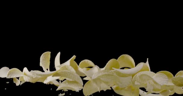 Natural Potato Chips Rise Fall Black Background Slow Motion 300 — Stock Video