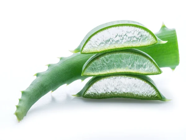 Aloe Oder Aloe Vera Frische Blätter Und Scheiben Auf Weißem — Stockfoto