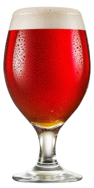 Verre Ale Ambrée Bière Rouge Avec Gouttes Eau Sur Une — Photo