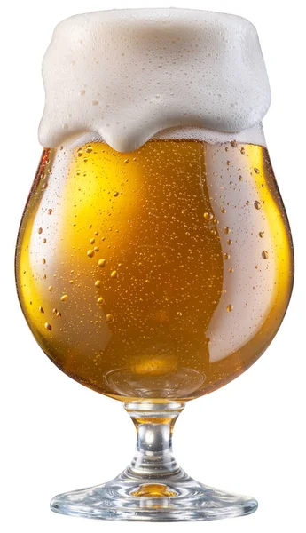 Glas Bleke Pils Met Een Grote Kop Bierschuim Geïsoleerd Witte — Stockfoto