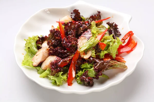 Salad Grilled Octopus Potatoes White Plate Tasty Starter Dinner — Stock Photo, Image