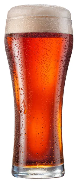 Glass Amber Ale Red Beer Water Drops Cold Glass Surface — Stock Photo, Image