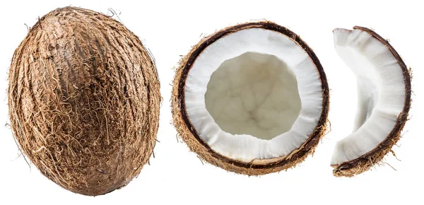 Cracked Coconut Fruit White Flesh Piece Coconut Isolated White Background — Stock Photo, Image