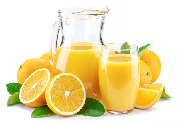 Yellow Orange Fruits Fresh Orange Juice Isolated White Background — Stock Photo, Image