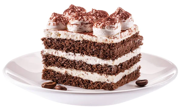 배경에 분리되어 코코아 가루가 초콜릿 케이크가 — 스톡 사진