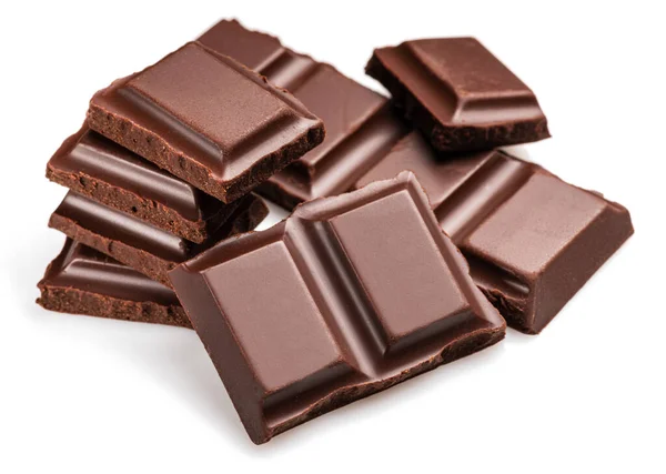 Stukken Pure Chocoladereep Geïsoleerd Witte Achtergrond Zoet Voedsel Gemaakt Van — Stockfoto